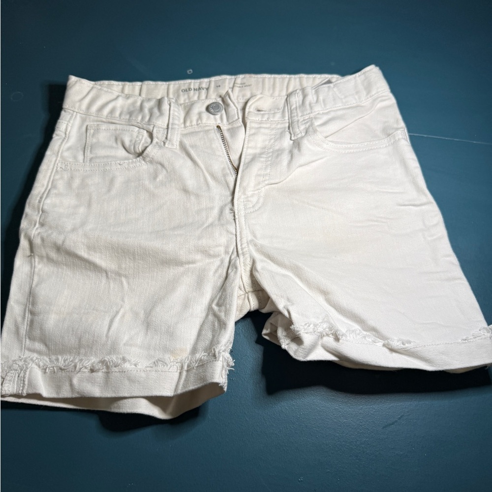 Old Navy Girl’s White Jean Shorts With Adjustable Waistband